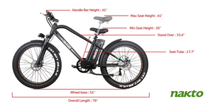 NAKTO Fat Tire Electric Bike Super Cruiser 26"1